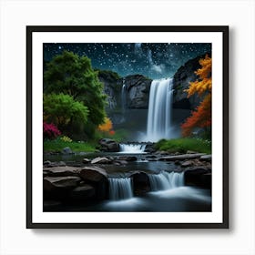 Waterfall Under The Stars Art Print