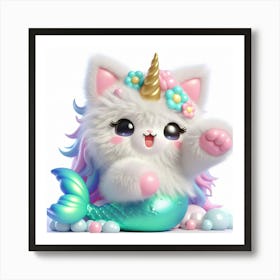 Fluffy 3D image of mermaid caticorn 6 Art Print