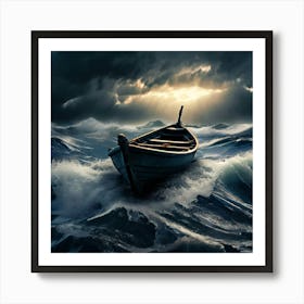 Stormy Sea, A Small Boat Braving A Stormy Sea Symbolizing Courage In Adversity 2 Art Print