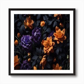 Purple And Orange Flowers Art Print