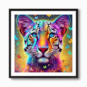 Tiger With Butterflies Art Print