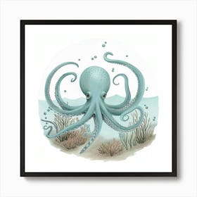 Storybook Style Octopus With Bubbles 3 Art Print