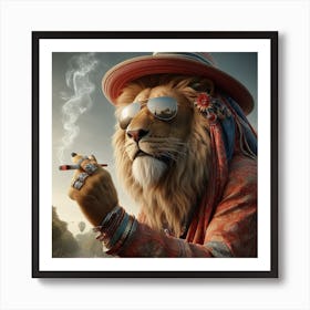 Lion Smoking Weed 1 Art Print