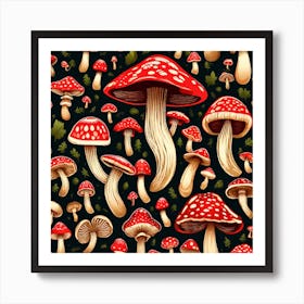 Seamless Pattern Of Mushrooms 5 Art Print