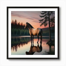 Horse By The Lake 5 Art Print