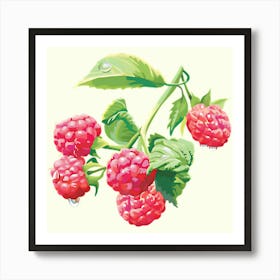 Raspberries On A Branch Art Print