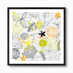 Doodle Flowers Hand Drawing Pattern Art Print