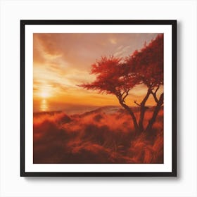 Sunset With A Tree Art Print