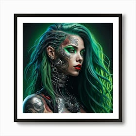 Green Haired cyborg Girl Art Print