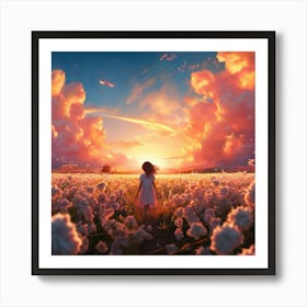 A Rustic Scene Bathed In The Ethereal Glow Of A Heavenly Realm Running Through Cotton Field Art Print