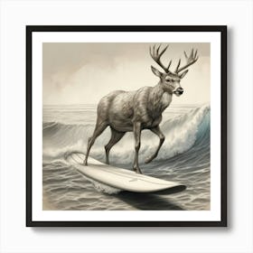 Deer On Surfboard 2 Art Print