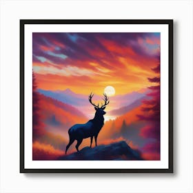 Deer In The Sunset Art Print