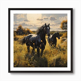 Meadow Majesty: Horses in Sunlight Art Print