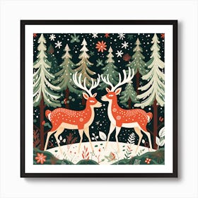 Christmas Deer In The Forest 2 Art Print