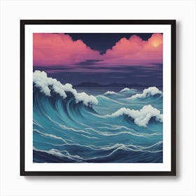 Ocean Waves 90's retro art, natural disaster Art Print