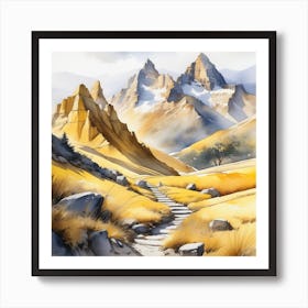 Yellow Mountain art Watercolor Art Print