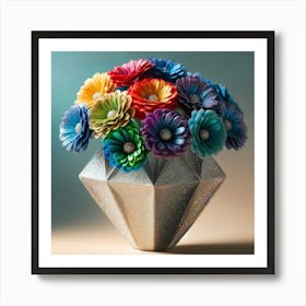 Rainbow Flowers In A Vase 1 Art Print