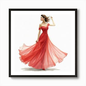 A Graceful Italian Woman In A Vibrant Watercolor Style, With An Elegant Dress Flowing Art Print