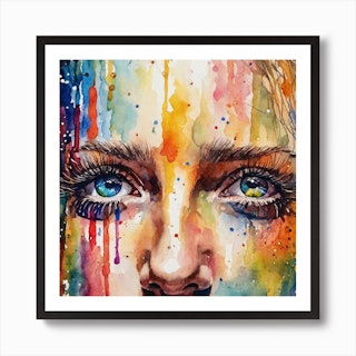 Chromatic Fusion Studio Canvas Art Prints - Watercolor Woman Eye I ( People > Body > Eyes art) - 37x37 in