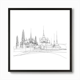 Thailand City, minimalist, line art, black and white. Art Print