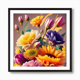 Orange, purple and yellow flowers 8 Art Print