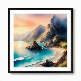 Landscape Sea, Mountains Art Print