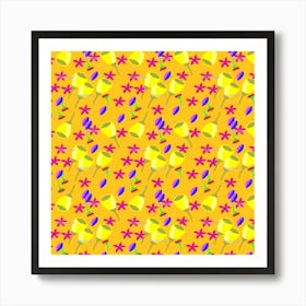 Yellow Flowers On A Yellow Background Art Print