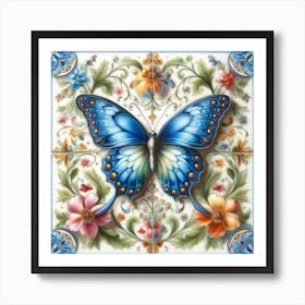 Antique Delft Tile Butterfly III Art Print