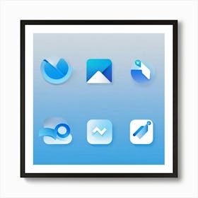 Abstract Vector Icons Shades Of Blue And Gray For Web Navigation Gradient Shading Minimalist Des Art Print