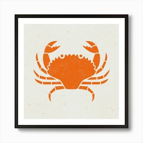 Orange Crab Seafood Lino Block Print Art Print