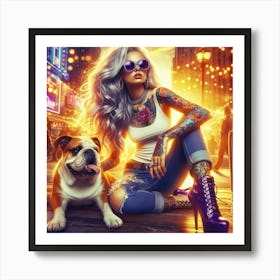 Rockabilly Girl With British Bulldog Art Print