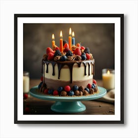 Birthday Cake With Candles Art Print