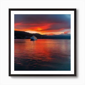 Sunset Over A Cruise Ship Art Print