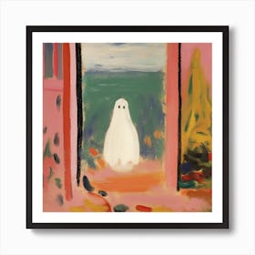 Open Window With A Ghost, Matisse Style, Spooky Halloween Square 3 Art Print