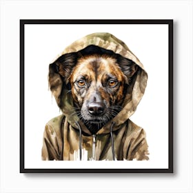 Watercolour Cartoon African Wild Dog In A Hoodie 3 Art Print