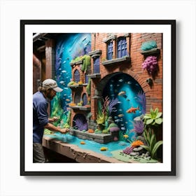 Man Looking At A Fish Tank Art Print