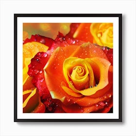  orange, red and yellow chameleon roses 3 Art Print