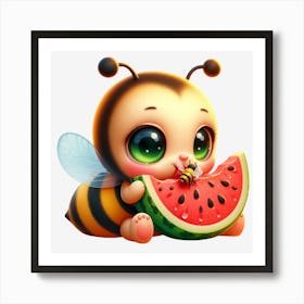 Bee Eating Watermelon Art Print