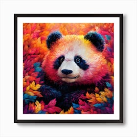 Panda Bear In Autumn Leaves 4 Art Print