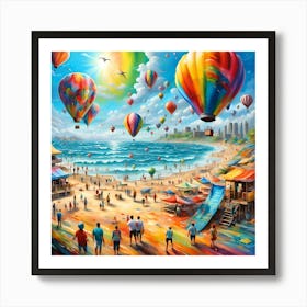 Hot Air Balloons Enjoying The Sea Art Print