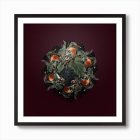 Vintage Black Canaiolo Fruit Wreath on Wine Red n.1236 Art Print