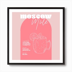 Vintage Retro Inspired Moscow Mule Recipe Pink And Dark Pink Square Art Print