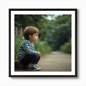 Little Boy Sitting On A Path 1 Affiche