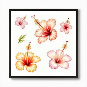 A Watercolor Arrangement Of Tropical Hibiscus Flowers 1 Art Print