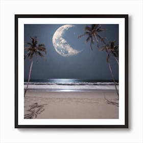 Moon And Palm Trees Art Print