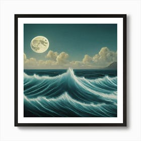 Moon Over The Ocean 1 Art Print