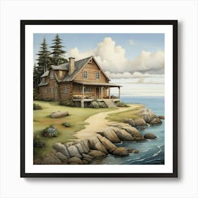 Coastal Log Cabin Landscape Art Print 2 Art Print