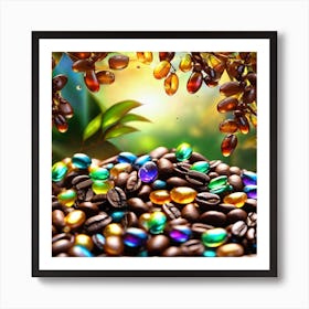 Coffee Beans With Colorful Beads Art Print