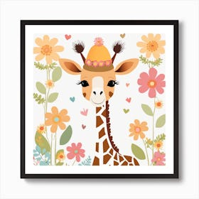 Floral Baby Giraffe Nursery Illustration (14) Art Print