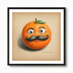 Orange With Mustache 15 Art Print